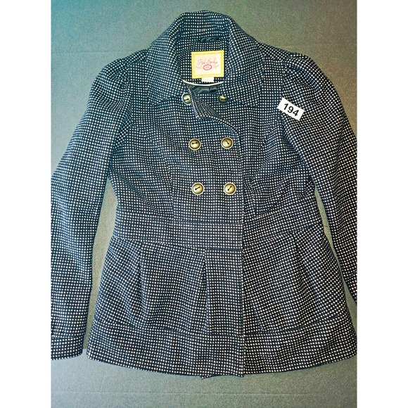 Pink Envelope Jackets & Blazers - Pink Envelope Women's Black/White Polka Dot Peacoat Double Breasted Lined M